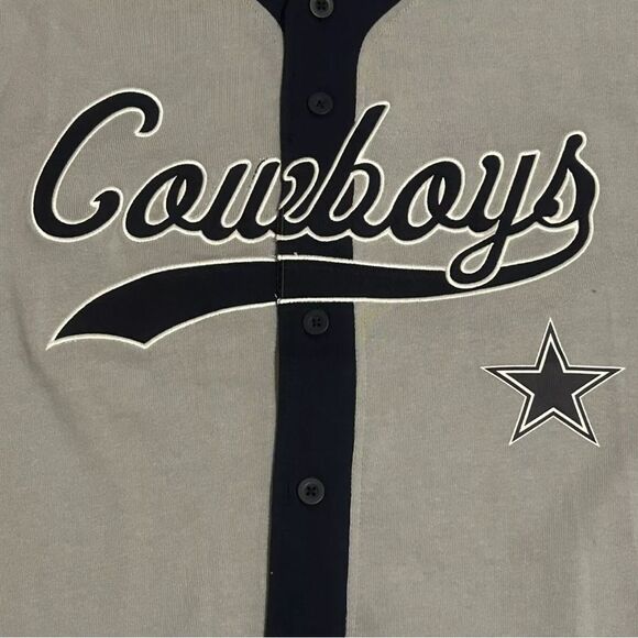 Starter Dallas Cowboys Baseball Jersey Gray Blue Size Men’s Large - Picture 6 of 10